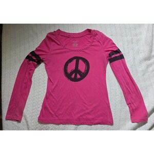 Y2K Women's Peace Pink Graphic Long Sleeve T Shirt Size L Emo Scene